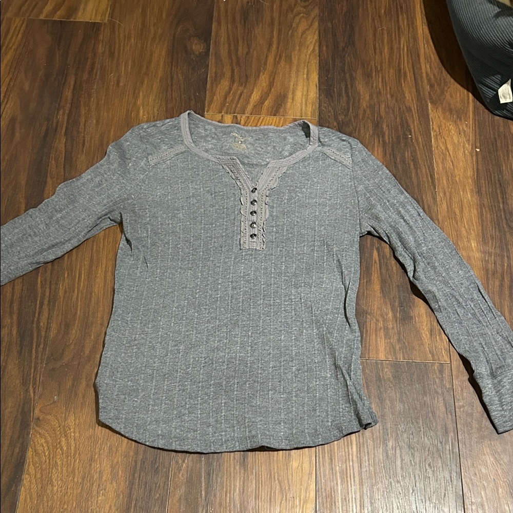 Northcrest Heather Gray Long Sleeve Henley Top